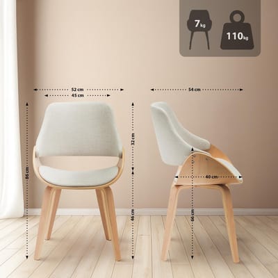 CLP Vangale Set van 2 eetkamerstoelen - Klassiek - gestoffeerd - buighouten onderstel - Stof/natura/creme