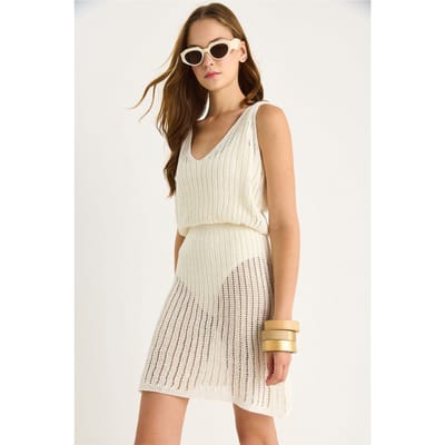 Mouwloze Geweven V-hals Midi-jurk