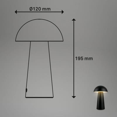 Briloner Fungo Mini - Draadloze LED tafellamp IP44 - 7520015 - Dimbaar - Touch - Draadloos - Spatwaterdicht - Warm wit licht - Ø12 x 19,5 cm - Zwart