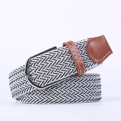 Gevlochten riem - Elastisch/rekbaar - Broekriem - Stretchy belt - Imitatieleer - 105/120cm - Wit/zwart - Kledingaccessoire - Jonyx