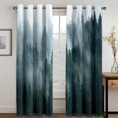 Gordijnen met bosprint Jungleboom Natuurlandschap Raamgordijnen Woonkamer Slaapkamer Waterval Links en rechts openslaand W75xH166(CM)x2PCS-Grommet Top