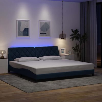 vidaXL - Bedframe - met - LED - zonder - matras - 200x200 - cm - stof - blauw