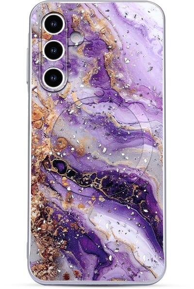 Casemania Hoesje Geschikt voor Samsung Galaxy A17 5G - Paars - Marmer Glitter Back Cover met Camera Bescherming - Geschikt voor MagSafe