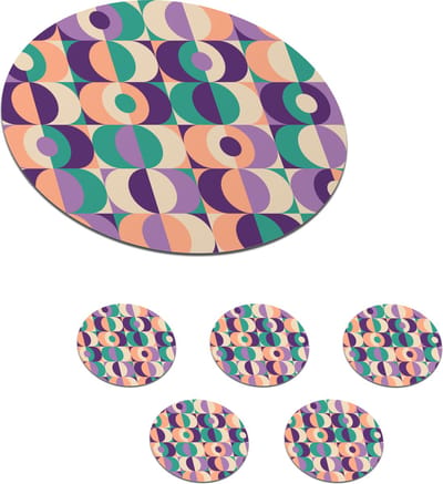 Onderzetters voor glazen - Rond - Patroon - Geometrie - Retro - 10x10 cm - Glasonderzetters - 6 stuks