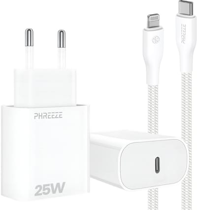 Phreeze usb C snellader 25w met kabel geschikt voor iPhone en iPad Lightning - 1 meter