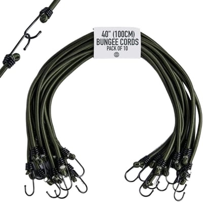 Bungy Koorden - Elastische Banden - Lading Zekeren - Met Dubbele Haken - 10 Stuks 100cm - Legergroen