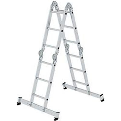 Munk multifunctionele ladder met sporten, trap/enkelladder, met traverse, rechthoekige buisbomen, vierkante sporten, 6 stalen scharnieren, 350 mm breed, 150 kg belasting, nivell® traverses, 4x3 sporten