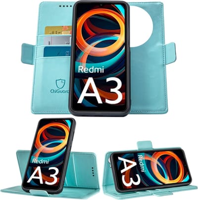 Geschikt voor Xiaomi Redmi A3 - Book Case Hoesje - Uitneembaar Hoesje - Magnetische Sluiting - Portemonnee Baby Blauw