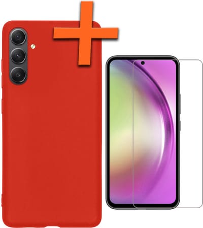 Hoes - Met Screenprotector - Geschikt voor Samsung Galaxy A54 - Sterk & Shockproof - Back Cover - Siliconen Case - Telefoon Hoes - Rood