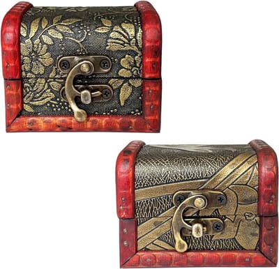Set van 2 Mini Houten Schatkisten, Vintage Opbergdozen voor Sieraden, Eenvoudige Decoratieve Boxen voor Oorbellen en Kettingen