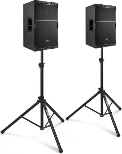 Power Dynamics PDY212A actieve speakerset met statieven - 12 inch - 1400W - Zwart