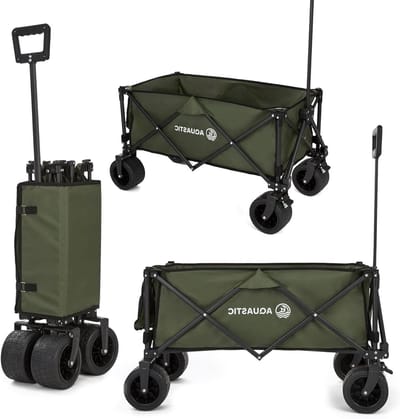Transportkar - Handwagen met wielen - Tuin en strand - Robuuste PVC wielen - 127 liter inhoud - Olijfgroen