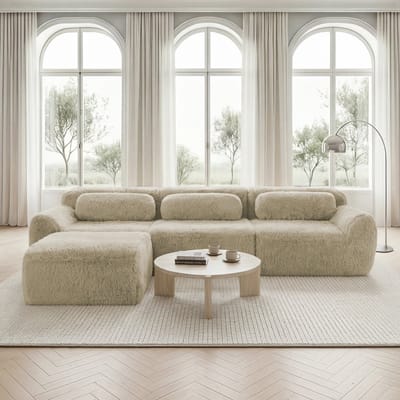 L-vormige modulaire bank - frameloze bank - geen montage nodig - met kussens - antislipbodem - voor woonkamer en studeerkamer - lichtkaki