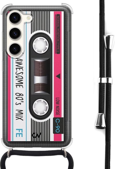 Telefoonhoesje met koord geschikt voor Samsung S23 - Cassette - Inclusief koord - Transparant, Grijs - - Crossbody beschermhoes - Met Telefoonketting