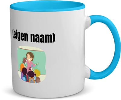 Akyol - juf met kinderen met eigen naam koffiemok - theemok - blauw - Juf - leraressen - collega's - verjaardag - afscheidscadeau - geschenk - kado - 350 ML inhoud