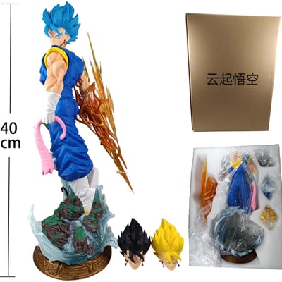 40cm/15.75inch Dragon Ball Z Vegetto Figuur 3 Hoofden Vervangbaar Super Saiyan Actiefiguur Gk Standbeeld Verzameling Model Speelgoed Cadeaus blue