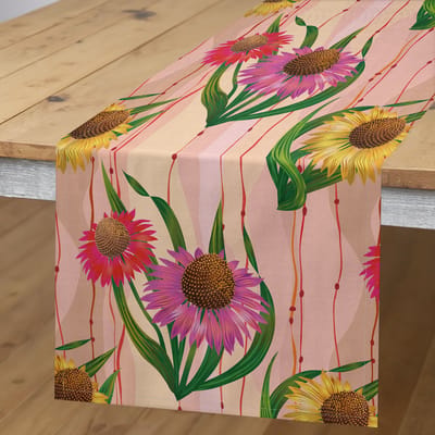 ABAKUHAUS Tafelloper Botanische Strepen – Roze en Groen, 40x180 cm