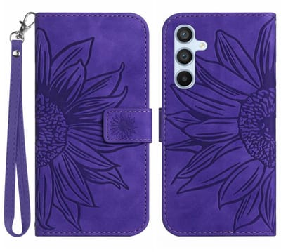 Coverup Hoesje - Geschikt voor Samsung Galaxy A56 Hoesje - Coverup Zonnebloem Book Case met Koord - Paars