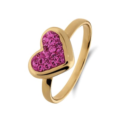 Lucardi Kinder Zilveren goldplated kinderring met roze kristal - Ring - 925 Zilver - Goudkleurig - 13 / 41 mm