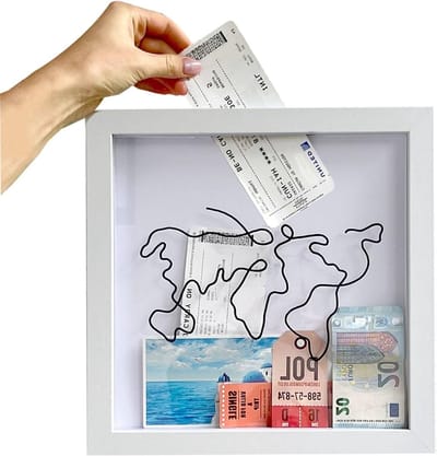 Houdbare Herinneringsdozen voor Reizen, Schaduwdozen voor Tickets en Wereldkaart Fotolijsten (Groot, 29 x 29 cm)