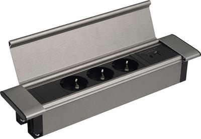 Design Light Flatbox - Stekkerdoos - 3 stopcontacten - USB A & C - Inbouw Stekkerblok met 1.8 meter kabel - Zilver