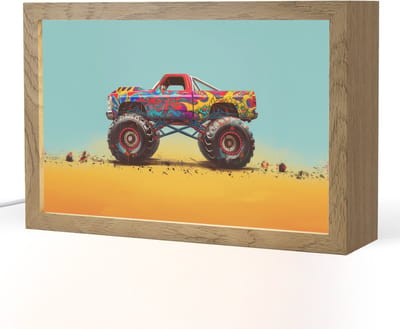 Nachtlampje 30x20 cm - Kinder lampje - Monstertruck - Graffiti - Jongens - Auto - Tafellamp kinderkamer - Slaapkamer lamp - Bedlamp kinderen - Kinderlampje stopcontact - Wandlamp babykamer - Nachtlampjes