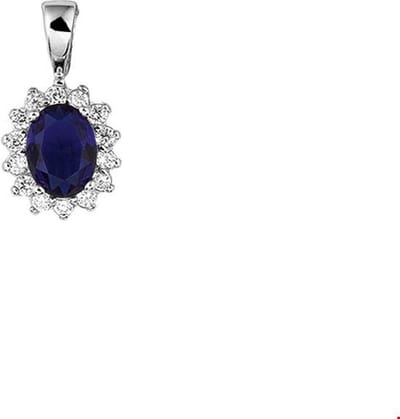 hanger zirkonia en synthetische saffier halo zilver gerhodineerd