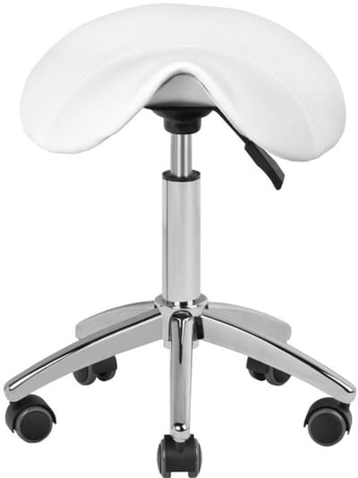 Cosmetische Ergonomische Zadelkruk AM-302 Wit – Zonder Rugleuning – Verstelbaar – Op Wielen – Professionele Werkkruk