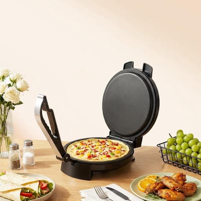 Elektrische Roti Maker - Platbrood Machine - Platbrood Bakken - Dubbelzijdige Verwarming - 26 cm Rond - Zwart