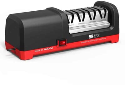 Casa Living Messenslijper - Elektrische Diamantslijper - Voor Keramische & Stalen Messen - 4 Slijpsleuven - RVS Design - Zwart