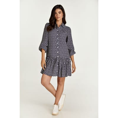 Navy en witte print jurk met knopen