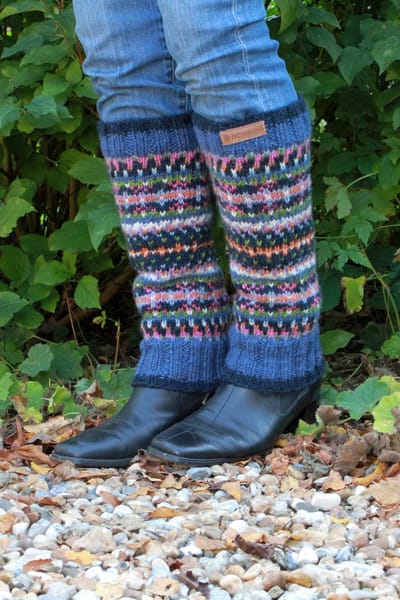 Pachamama - Iona - Wollen beenwarmers - ingebreide patronen - Denim - Fair Isle-patronen - Fair trade - 100% wol