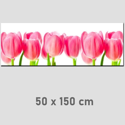 Allernieuwste.nl® Canvas Schilderij * Rose Tulpen Pink Tulips * - Natuur Bloemen - XL formaat - Kleur - 50 x 150 cm