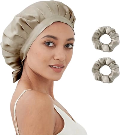Bovista Zijden Slaapmuts - Satijnen Nachtmuts - Silk Bonnet - Sleep Cap - Haarverzorging - Satin - Verstelbaar - Voor Zacht & Stralend Haar - Taupe
