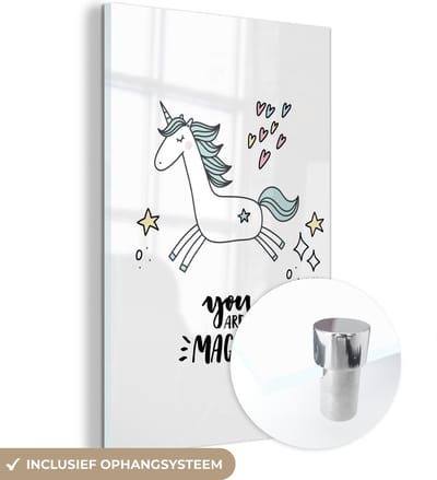 MuchoWow® Glasschilderij 120x180 cm - Schilderij acrylglas - Unicorn - Kinderen - Quotes - You are magical - Meisjes - Foto op glas - Schilderijen