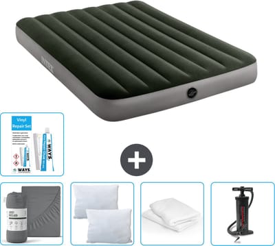 Intex Luchtbed - Twijfelaar - 137 x 191 x 25 cm - Groen - Inclusief Hoeslaken - Kussen - Pomp - Reparatieset en Kussenbeschermer