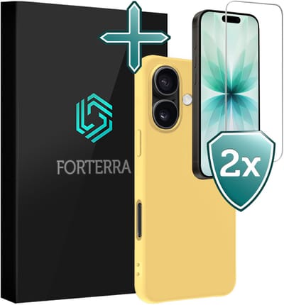 Hoesje Met 2x Screenprotector - Geschikt voor Apple iPhone 17 - Sterk & Shockproof - Telefoon Hoes - Back Cover - Siliconen Case - Geel