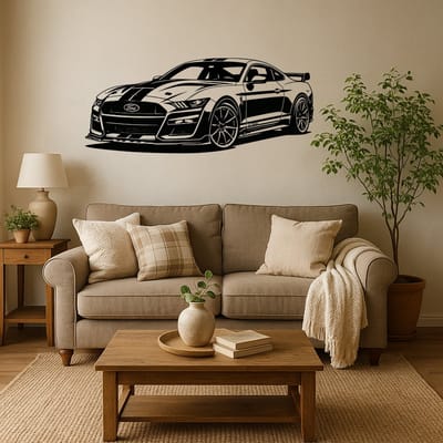 BR2Laser Ford Mustang Shelby GT500 – Wanddecoratie – Lasergesneden Hout – Autokunst – 35 cm Breed
