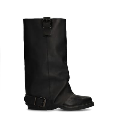 Sacha - Dames - Zwarte leren biker boots met flap - Maat 36