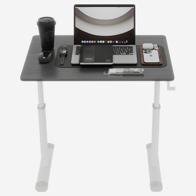 Merax In Hoogte Verstelbaar Bureau 80×60 cm – Zit-Sta Bureau met Handslinger – Stevig Metalen Frame – Werktafel voor Studiekamer en Werkruimte – Grijs met Wit