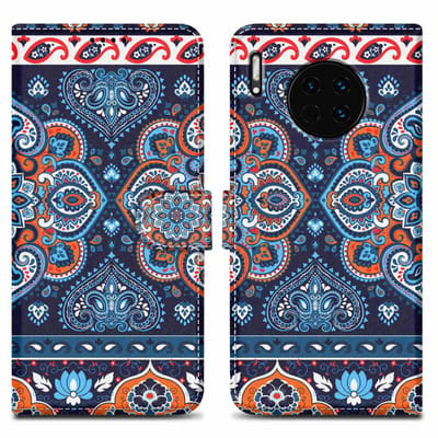 Cadorabo Hoesje geschikt voor Huawei MATE 30 - Design Blauwe Mandala No. 1 - Beschermhoes Case Cover met magnetische sluiting, standaardfunctie en kaartvakje