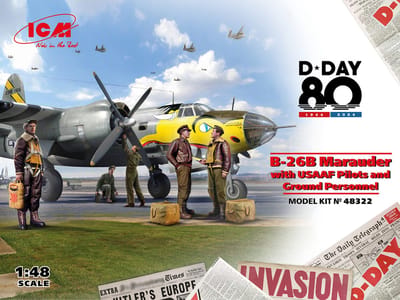 ICM Modelbouwpakket Militaire voertuigen - 48322 D-Day 80 B-26B Marauder with USAAF Pilots and Ground Personnel Plastic - 1:48 - Modelbouw