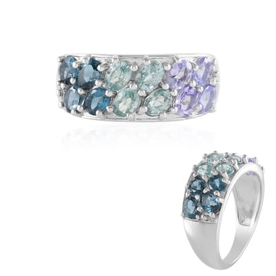 Cavill - Damesring 925 Sterling Zilver Platina Geplateerd - 1,07 ct Ratanakiri Zirkonen - Ovaal Londenblauwe Topaas & Tanzaniet - Elegant Luxe Sieraad