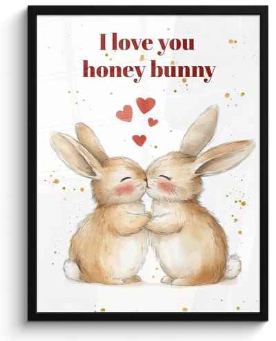 Poster in lijst - Fotolijst 50x70 cm - Posters - Liefde - Rood - konijn - Posterlijst zwart - Decoratie - Wanddecoratie woonkamer - Muurdecoratie slaapkamer