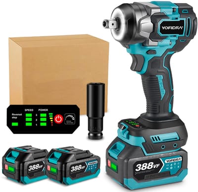 Yofidra Accu Slagmoersleutel 21V - Borstelloze Slagschroevendraaier 1200Nm - 1/2 " Elektrische Schroefmachine - met 2x Accu - voor vrachtwagen, auto, bandenwissel