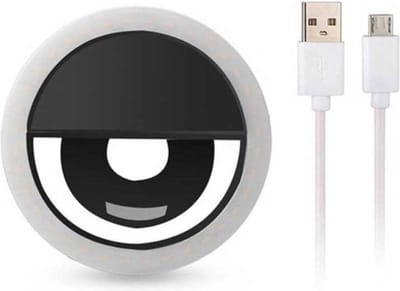 DW4Trading Selfie Ring Light met Clip Zwart - Led Licht - met 3 Lichtstanden en Accu