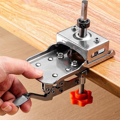 Dailygoods- Scharnier Jig Kit Roestvrij Staal 35mm - Verstelbare Marges 3-7mm - Boormal voor Scharniergaten - Geschikt voor Kastdeuren - Houtbewerkingsgereedschap - Compleet met Boor en Sleutels