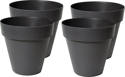 Mega Collections Plantenpot/bloempot - 4x - kunststof - zwart - binnen/buiten - D26 x H22 cm