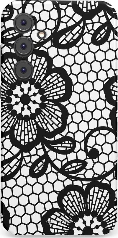 Casetastic Hoesje Geschikt voor Samsung A35 - Stijlvolle Beschermende Duo-layer Case - Zwart Bloemenpatroon