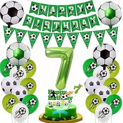 Voetbal Decoratie Set - Verjaardagsfeest Kit - Feestelijke Viering - Compleet met Ballonnen - 7 Jaar - Groen